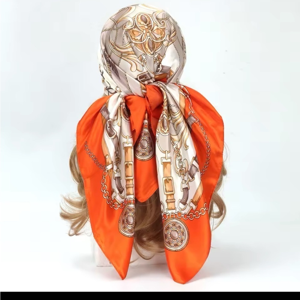 Vibrant Orange and Cream Wrap Scarf 35.433 inches x 35.433
#0161